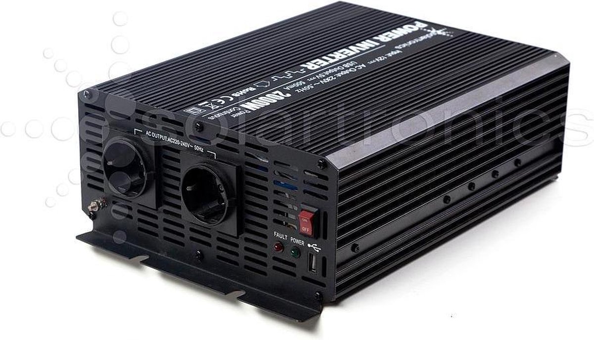 12V naar 230V Gemodificeerde Sinus Spanningsomvormer - 2000W - Zwart