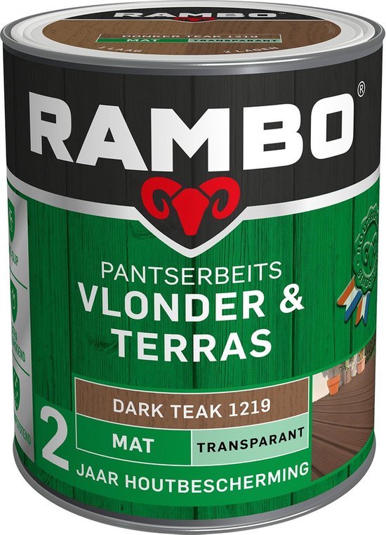 Rambo Pantserbeits Vlonder & Terras - Mat - Vocht & Weersbestendig - Anti-Slip - Darkteak - 1L