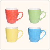 Porcelaine Orange85 - mugs - 4 pièces - 380 ml - Tasses à thé - Verres à thé avec anse - Tasses colorées - Verres à thé - 4 types d'imprimés différents - Vert - Jaune - Bleu - Rouge