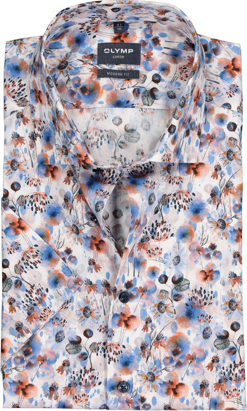 Chemise OLYMP Modern Fit - manches courtes - popeline - motif floral coloré - sans repassage - Taille du col : 42