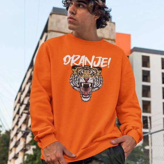 Oranje EK WK Koningsdag Trui Oranje Tiger - Maat S - Uniseks Pasvorm - Oranje Feestkleding