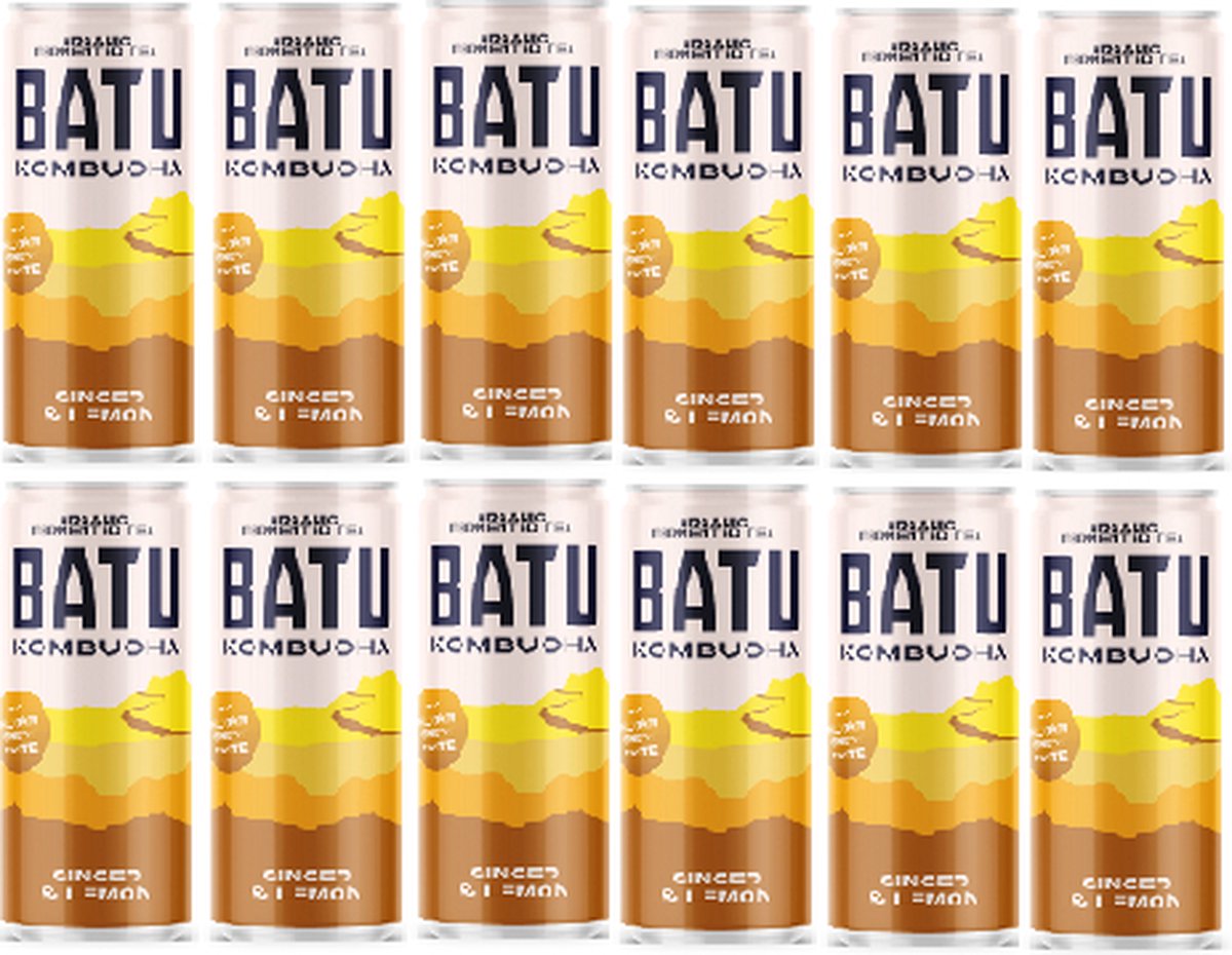 Batu Kombucha ginger & lemon 25 cl per blik, tray 12 blikken
