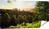 Gards Tuinposter Zonsondergang vanuit een Bos - 120x60 cm - Tuindoek - Tuindecoratie - Wanddecoratie buiten - Tuinschilderij