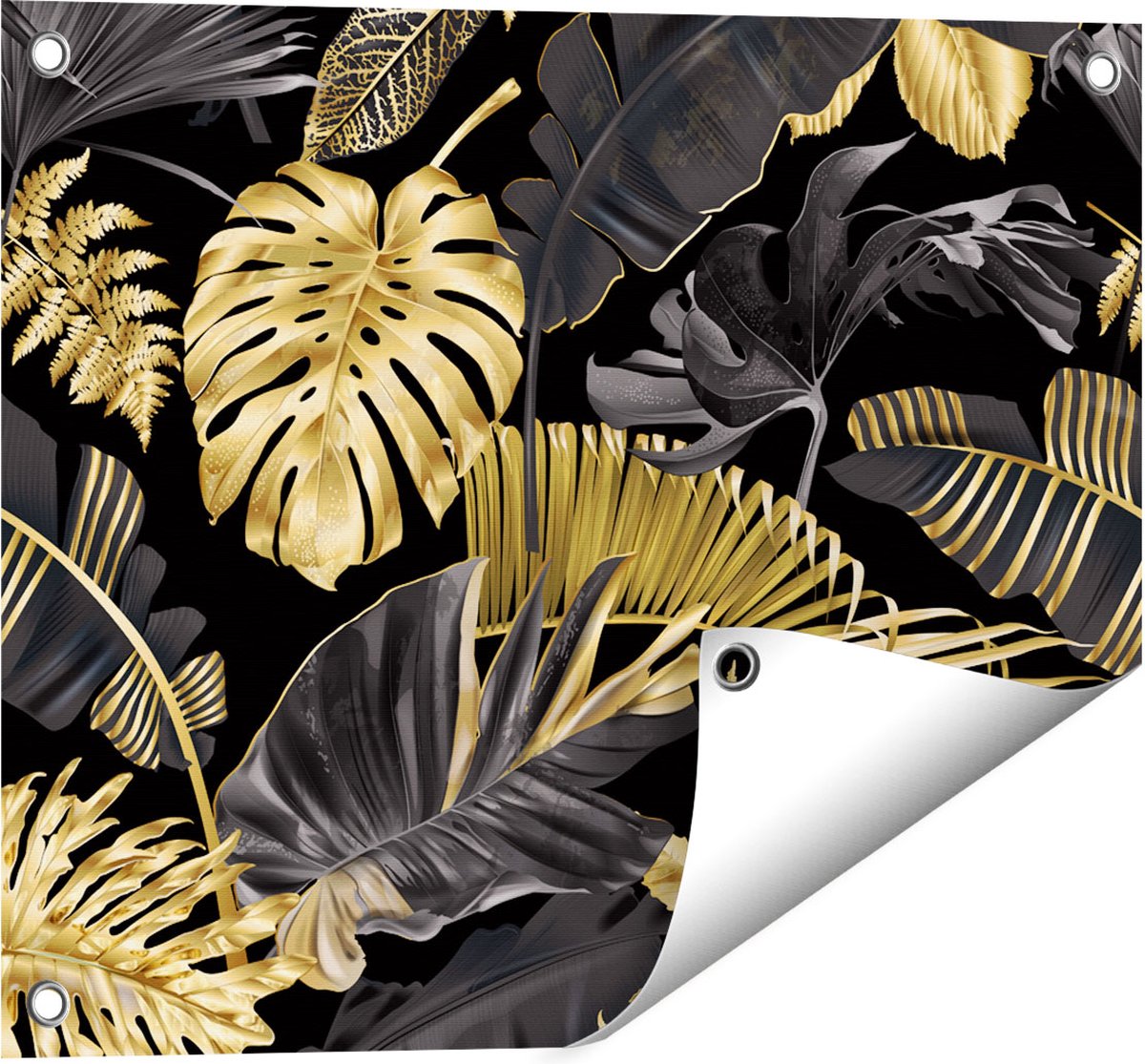 Gards Tuinposter Gouden Tropische Bladeren - 50x40 cm - Tuindoek - Tuindecoratie - Wanddecoratie buiten - Tuinschilderij Multikleur