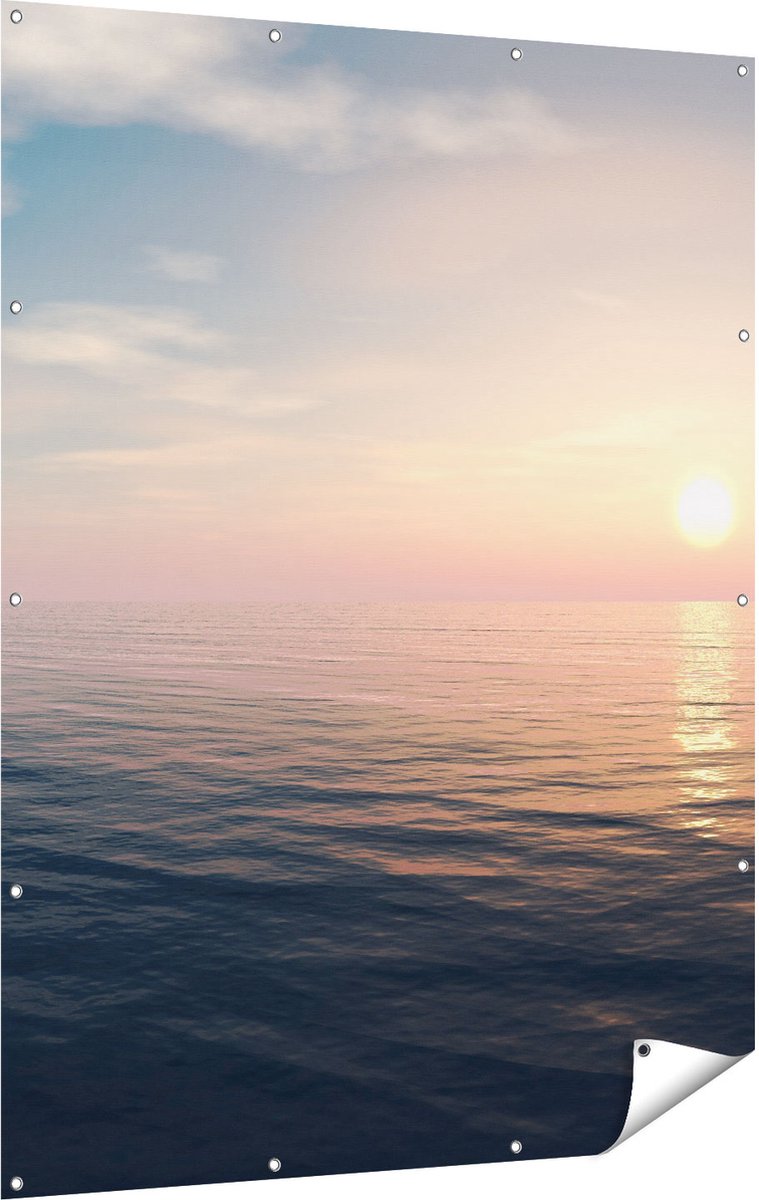 Gards Tuinposter Zee Water tijdens Zonsondergang - 120x160 cm - Tuindoek - Tuindecoratie - Wanddecoratie buiten - Tuinschilderij Multikleur