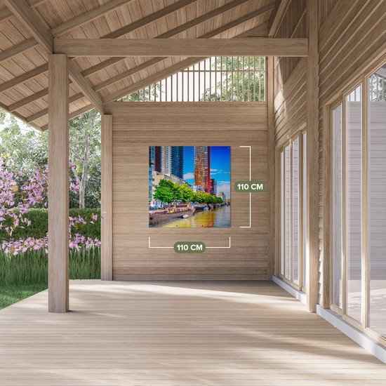 Gards Affiche de jardin Rotterdam Canal avec Bateaux - 110x110 cm - Toile de jardin - Décoration de jardin - Décoration murale extérieur - Peinture de jardin