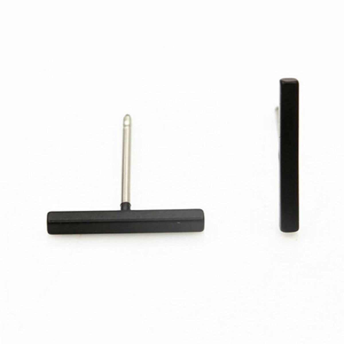 Joboly Bar T minimalistische platte staaf oorbellen 12mm - Dames, Heren - Zwart - Joboly