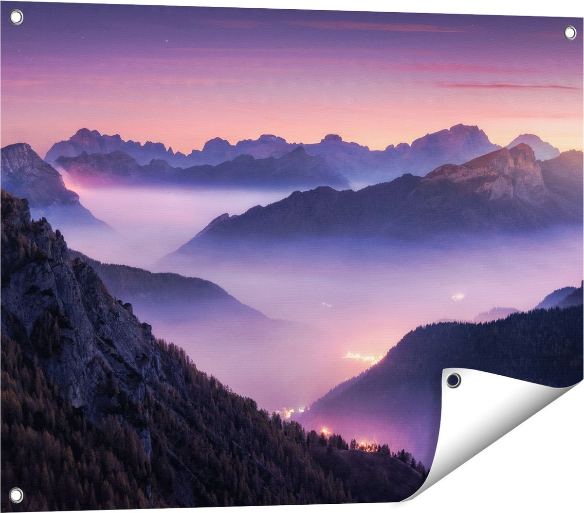 Gards Tuinposter Bergen Landschap in Itali� tijdens Zonsondergang - 80x60 cm - Tuindoek - Tuindecoratie - Wanddecoratie buiten - Tuinschilderij Multikleur