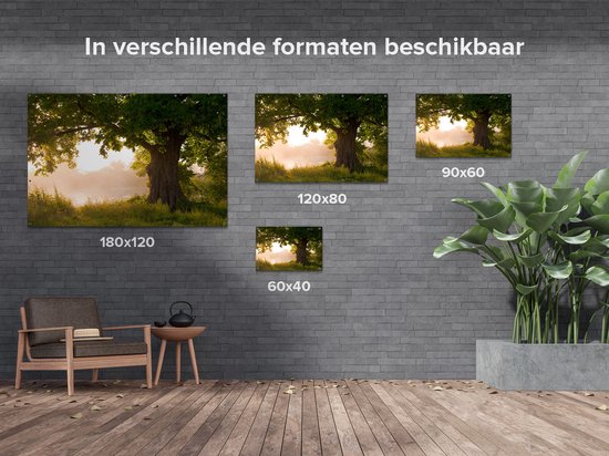 Gards Poster de Jardin Chêne sur l' Water avec Feuilles Pleines - 150x100 cm - Toile Jardin - Décoration de jardin - Décoration murale Extérieure - Tableau Jardin