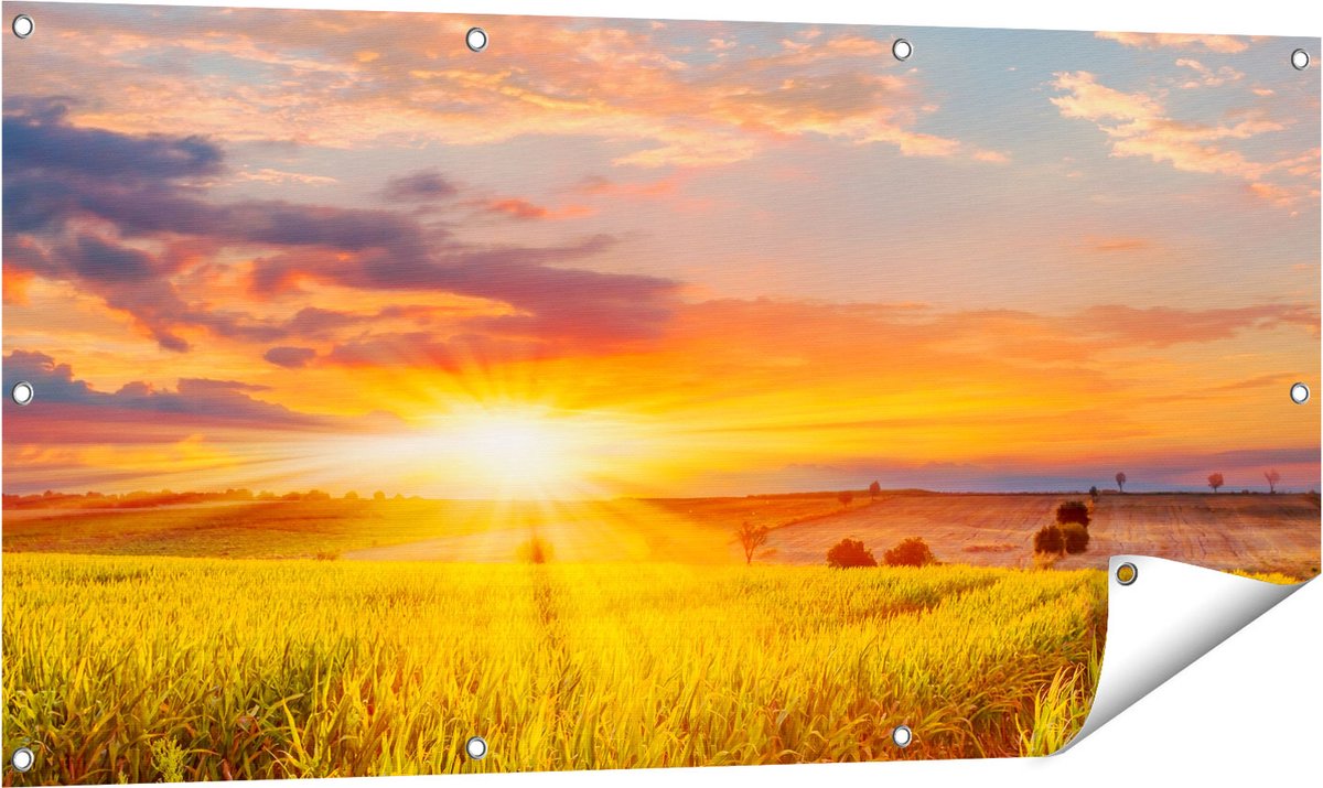 Gards Tuinposter Zonsopgang op het Ma�sveld - 120x60 cm - Tuindoek - Tuindecoratie - Wanddecoratie buiten - Tuinschilderij Multikleur