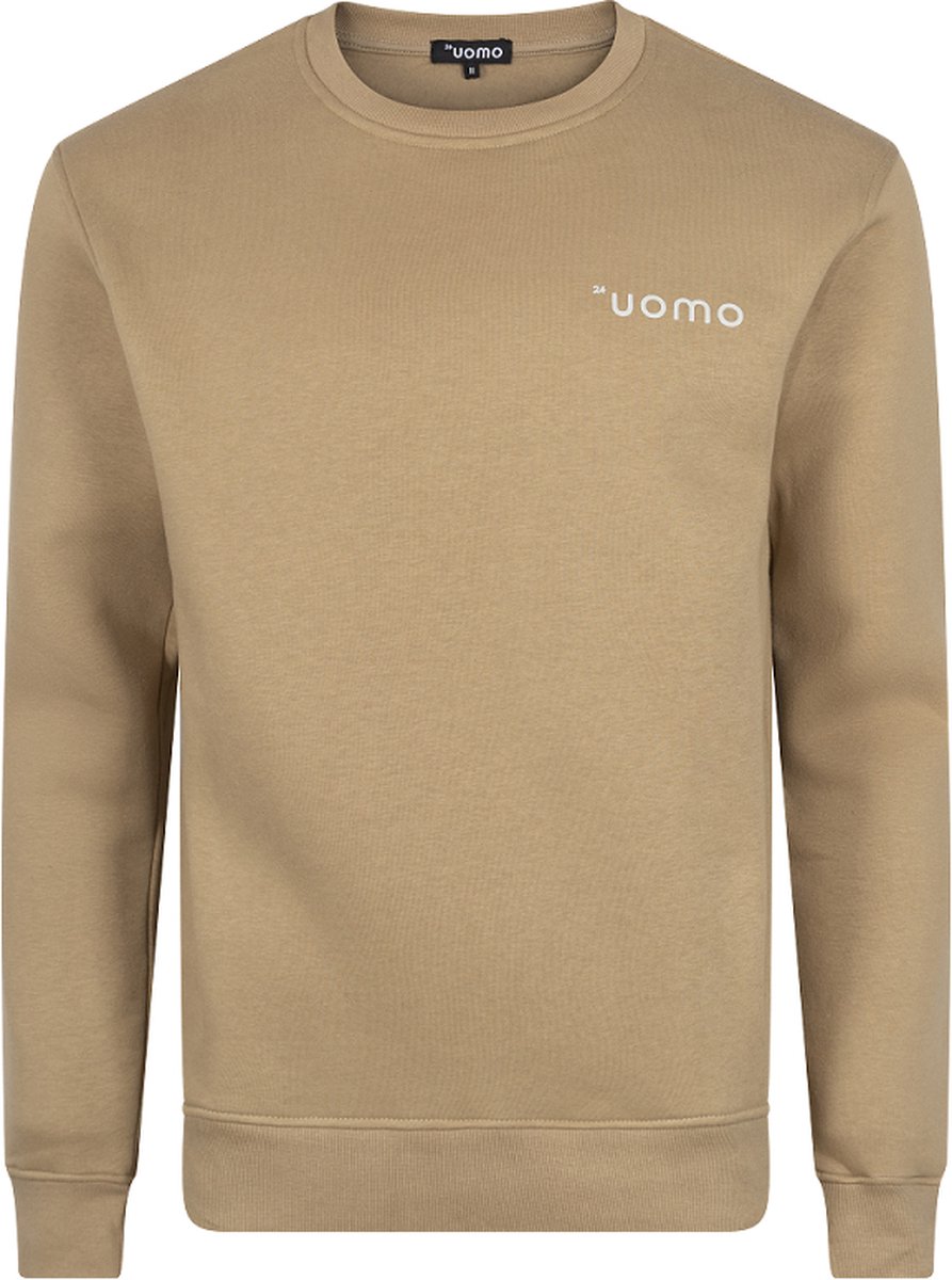 24 Uomo Logo Basic Sweater Heren Bruin - Maat: S