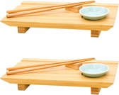 2x Japanse Sushi Serveerbladen - 27x16x4 Bamboe Borden - Houten Planken met Schaaltjes