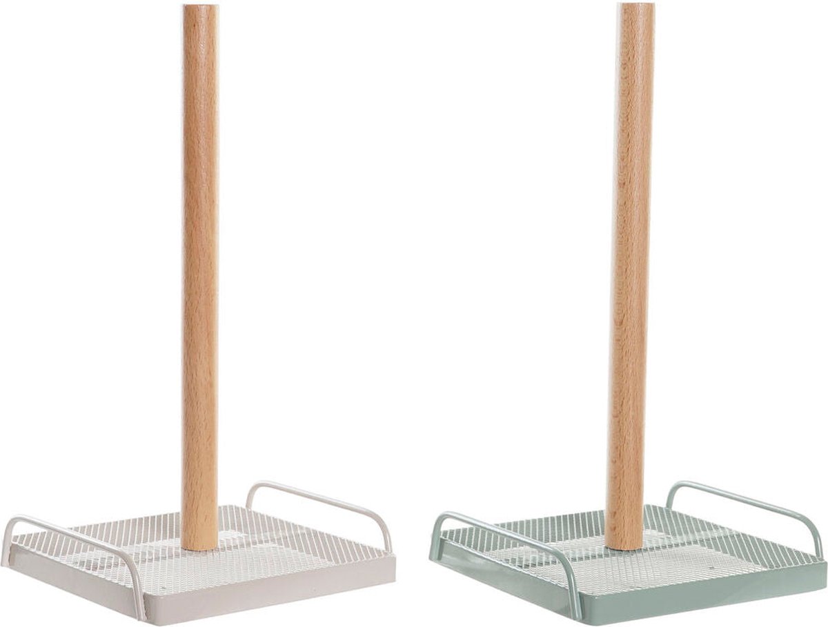 Houder voor keukenpapier DKD Home Decor Beige Metaal Munt Pijnboom (16 x 15 x 29,5 cm) (2 Stuks)