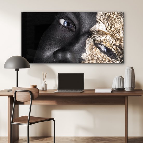 MuchoWow® Peinture sur Verre - Femme - Or - Zwart - Peinture - Luxe - 120x60 cm - Peintures sur Verre Acrylique - Photo sur Glas
