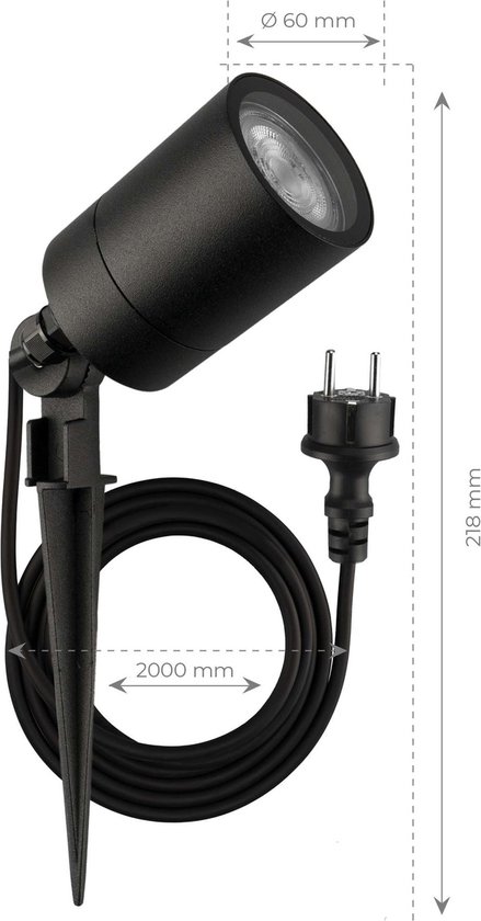 6x LED Prikspot - IP65 - Aluminium - 1 Meter Kabel - GU10 Fitting