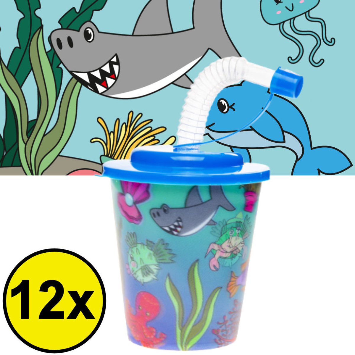 Goedkoopste 12 STUKS ZEEDIEREN 3D Drink Beker met Rietje en Deksel - 250ML - Sea Life Plastic Bekers - Kinderfeestje - Kinderverjaardag Bekertjes - Traktatie - Uitdeelcadeaus