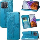 Voor Xiaomi Mi 11 Pro Vlinder Liefde Bloemen Reliëf Horizontale Flip Lederen Case met Houder & Kaartsleuven & Portemonnee & Lanyard (Blauw)