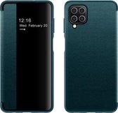 Voor Samsung Galaxy A42 magnetisch zijvensterweergave schokbestendig horizontaal flip lederen hoesje (groen)