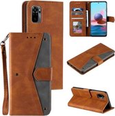 Voor Xiaomi Redmi Note 10 5G Stiksels Kalfsstructuur Horizontale Flip Leren Case met Houder & Kaartsleuven & Portemonnee (Bruin)