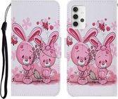 Voor Samsung Galaxy A32 4G Gekleurde Tekening Patroon Horizontale Flip PU Lederen Case met Houder & Kaartsleuven & Portemonnee & Lanyard (Leuk Konijn)