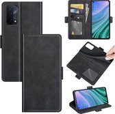 Voor OPPO A54 5G / A93 5G / A74 5G Dubbelzijdige magnetische gesp Horizontale flip lederen tas met houder & kaartsleuven & portemonnee (zwart)