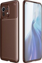 Voor Xiaomi Mi 11 Pro koolstofvezel textuur schokbestendig TPU-hoesje (bruin)