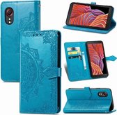 Voor Samsung Galaxy XCover 5 Mandala Bloem Reliëf Horizontale Flip Leren Case met Beugel / Kaartsleuf / Portemonnee / Lanyard (Blauw)