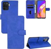 Voor Oppo A94 Effen Kleur Huidgevoel Magnetische Gesp Horizontale Flip Kalfsstructuur PU Lederen Case met Houder & Kaartsleuven & Portemonnee (Blauw)