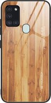 Voor Samsung Galaxy A21s houtnerf gehard glas + TPU schokbestendig hoesje (M03)