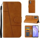 Voor Xiaomi Redmi 9T Stiksels Kalfs Textuur Gesp Horizontale Flip Leren Case met Houder & Kaartsleuven & Portemonnee & Lanyard (Geel)