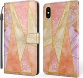 Marmeren horizontale flip TPU + PU lederen hoes met houder en kaartsleuven en portemonnee en draagkoord voor iPhone X / XS (roze paars)