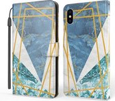 Marmeren horizontale flip TPU + PU lederen tas met houder & kaartsleuven & portemonnee & lanyard voor iPhone XS Max (blauw wit)