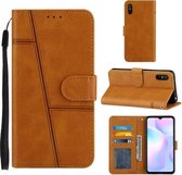 Voor Xiaomi Redmi 9A Stiksels Kalfs Textuur Gesp Horizontale Flip Leren Case met Houder & Kaartsleuven & Portemonnee & Lanyard (Geel)