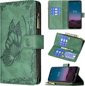 Voor Nokia 3.4 Flying Butterfly Embossing Pattern Rits Horizontale Flip lederen tas met houder & kaartsleuven & portemonnee (groen)