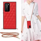 Voor Huawei P40 Pro Elegant Rhombic Pattern Microfiber Leather + TPU Shockproof Case met Crossbody Strap Chain (Rood)