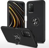 Voor Xiaomi Redmi Note9 4G PC + TPU schokbestendige magnetische beschermhoes met onzichtbare ringhouder (zwart)