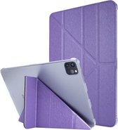 Zijdetextuur horizontale vervorming Flip lederen hoes met houder voor iPad Pro 12.9 2021 (paars)
