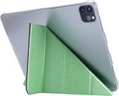 Zijdetextuur horizontale vervorming lederen flip-hoes met houder voor iPad Pro 12.9 2021 (groen)
