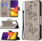 Voor Samsung Galaxy A82 5G Embossing Twee Vlinders Patroon Horizontale Flip PU Lederen Case met Houder & Kaartsleuf & Portemonnee & Lanyard (Grijs)