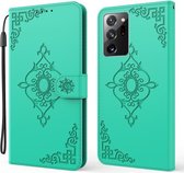 Voor Samsung Galaxy Note20 Ultra 4G / 5G Reliëf Fortune Bloem Patroon Horizontale Flip Leren Case met Houder & Kaartsleuf & Portemonnee & Lanyard (Groen)