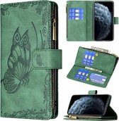 Voor iPhone XR Flying Butterfly Embossing Pattern Rits Horizontale Flip lederen tas met houder & kaartsleuven & portemonnee (groen)