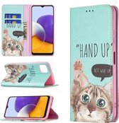 Voor Samsung Galaxy A22 5G Gekleurde Tekening Patroon Onzichtbare Magnetische Horizontale Flip PU Lederen Case met Houder & Kaartsleuven & Portemonnee (Kat)