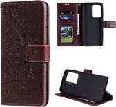 Voor Samsung Galaxy S20 Ultra Totem Bloem Reliëf Horizontale Flip TPU + PU Leren Case met Houder & Kaartsleuven & Portemonnee (Bruin)