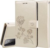 Voor Samsung Galaxy A72 5G / 4G Rose reliëf horizontale flip PU lederen tas met houder & kaartsleuven & portemonnee (goud)