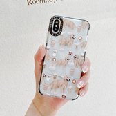 Dubbelkleurig TPU-patroon beschermhoes voor iPhone XS / X (koffiehond)