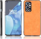 Voor OnePlus 9 Pro schokbestendig naaien koe patroon huid PC + PU + TPU hoesje (oranje)