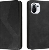 Voor Xiaomi Mi 11 Skin Feel Magnetisch S-type Effen Kleur Horizontale Flip Lederen Case met Houder & Kaartsleuf & Portemonnee (Zwart)