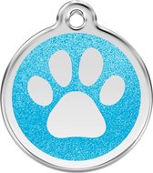 Paw Print Aqua glitter hondenpenning medium/gemiddeld dia. 3 cm RedDingo