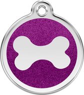 Bone Purple glitter hondenpenning medium/gemiddeld dia. 3 cm RedDingo