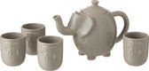 J-Line Doos Theepot + 4Tassen Olifant Keramiek Grijs